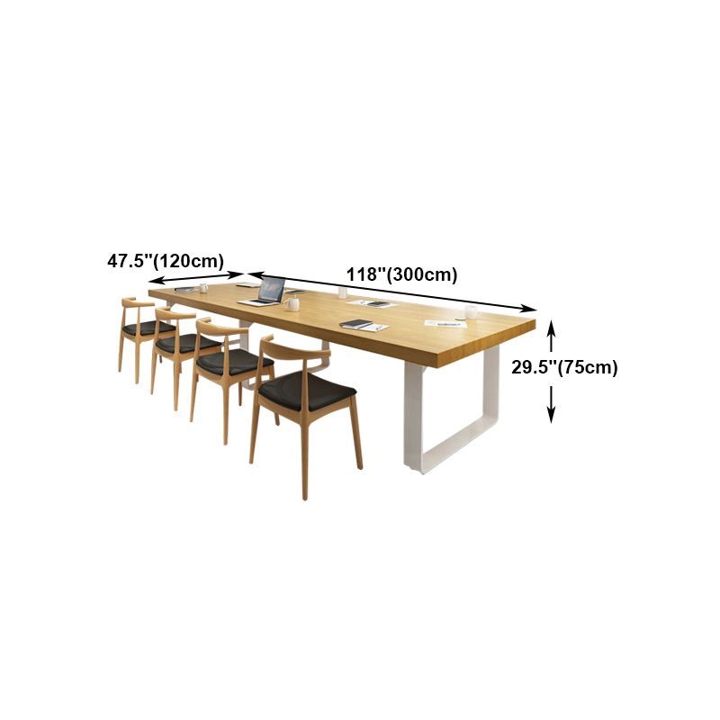 Mesa de comedor de rectángulo industrial de metal pino mesa de madera maciza con base de trineo