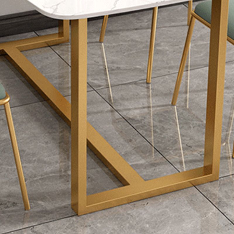 Rectangle Trestle Dining Table Glam Faux Marble Table for Dining Room
