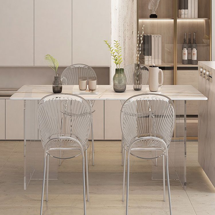 Acrylic Base Double Pedestal Table Modern Rectangle Dinner Table Kitchen Home
