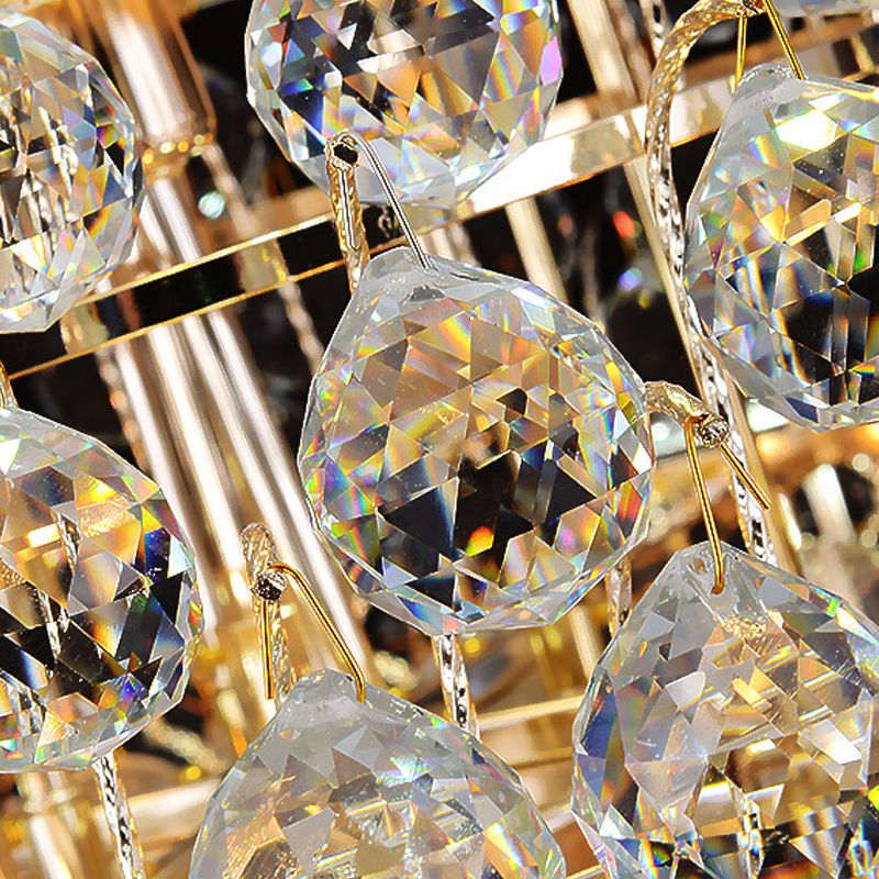 Cone Stairway Chandelier Pendant Light Simple Clear Crystal Rod 12 Heads Gold Suspension Lamp