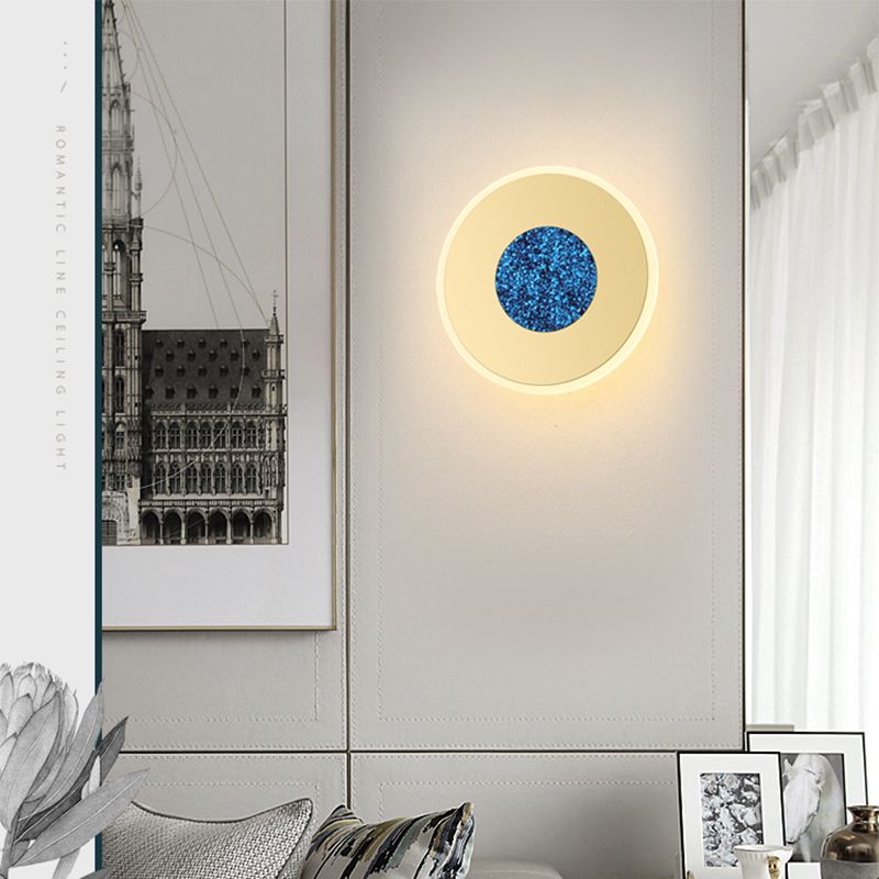 Blue and Bras Disk LED Wall Sconce Lighting Modernist 8"/11" Dia Wall Mount Lamp with Acrylic Shade
