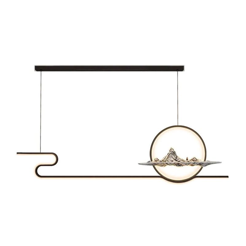 Chinese Minimalist Style Linear Island Pendant Lighting LED Metal Island Ceiling Light for Living Room