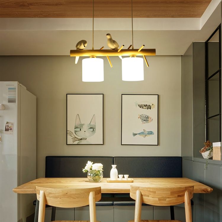 Zeitgenössische Anhängerleuchten Zylinder Hängende Lichter weißes Glas für Kücheninsel