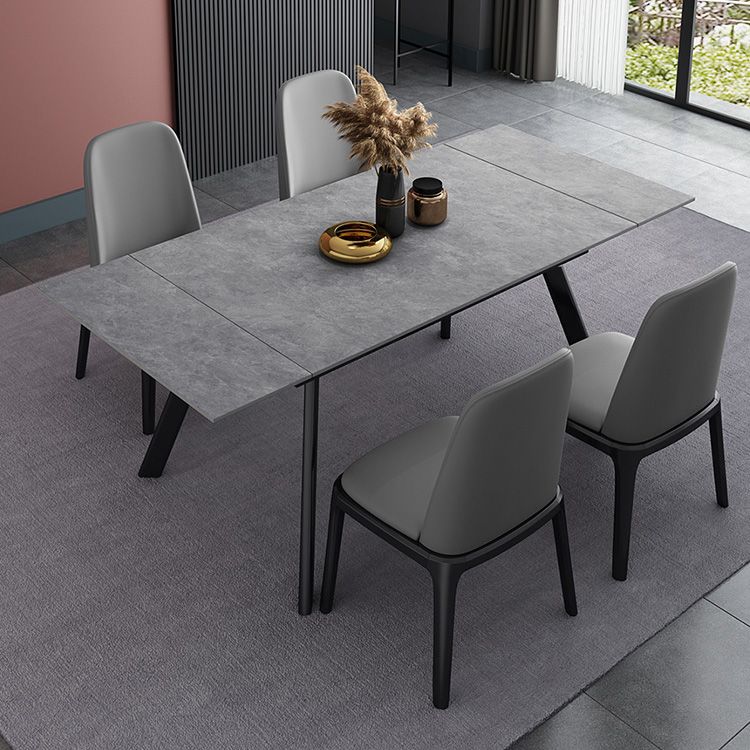 Mesa de comedor industrial rectangular extensible mesa de piedra sinterizada con 4 piernas negras