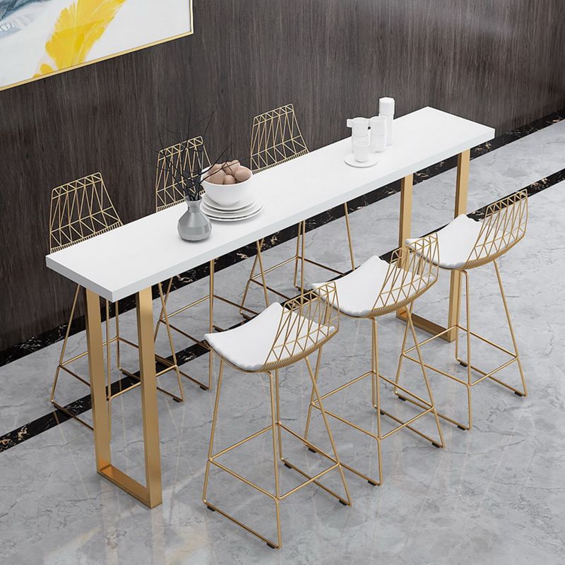 Solid Wood Counter Height Table White Top and Gold Base Bar Table