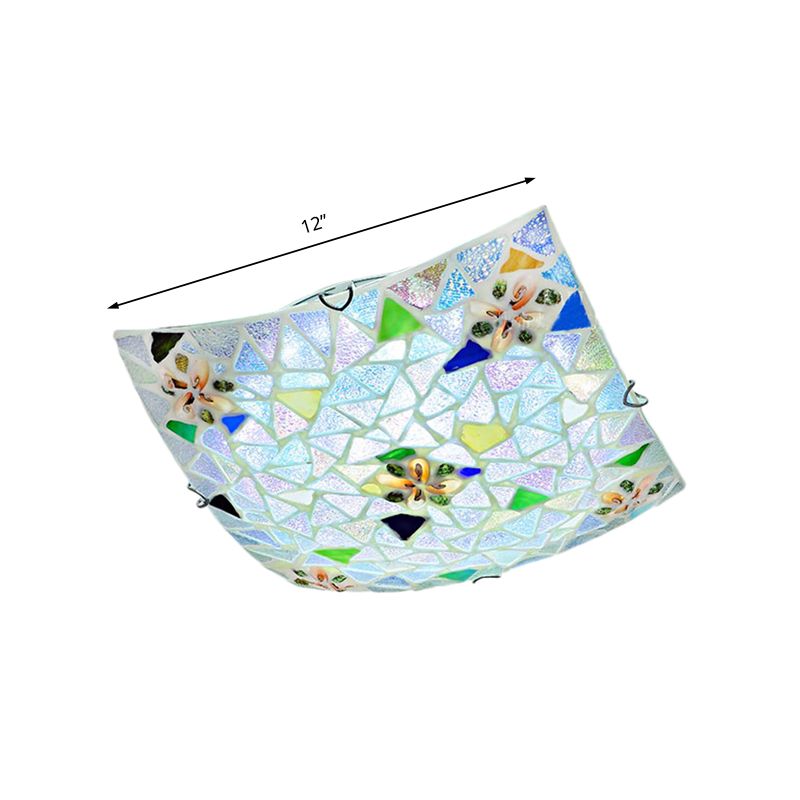 Blu/bianco convesso a filo quadrato Montaggio Luce 12 "/16" Larghezza Tiffany macchiata di vetro per soggiorno per soggiorno