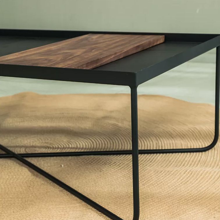 Mid-Century Modern Metal & Wood Coffee Table Cross Legs Cocktail Table Set