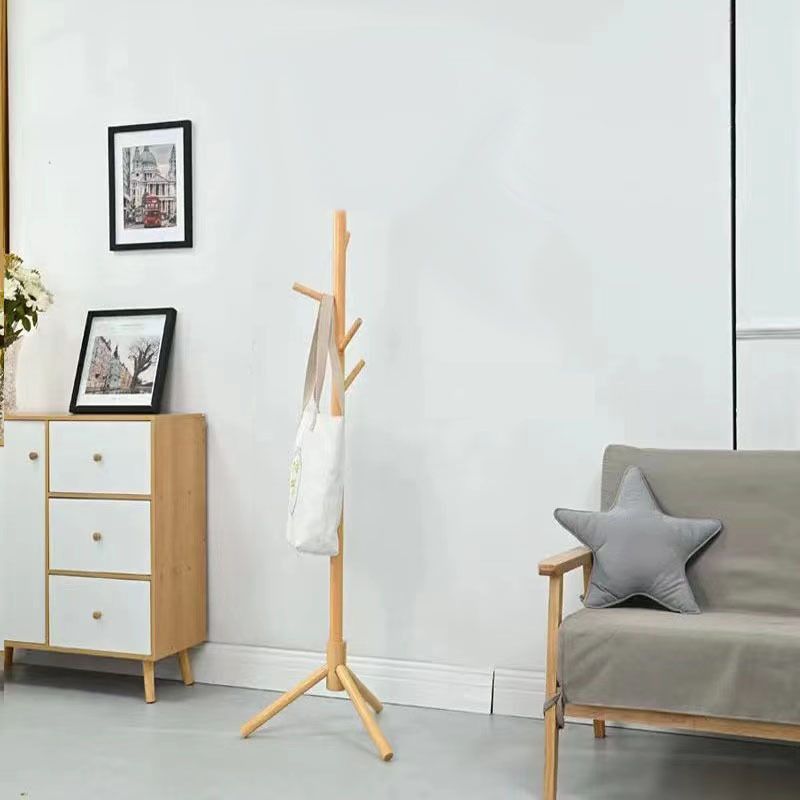 Modern Style Coat Rack Solid Pine Wood Free Standing Hooks Design Coat Rack