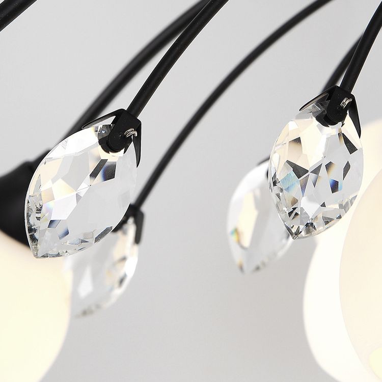 Traditional Round Semi Mount Lighting Glass Ceiling Lighting in Black