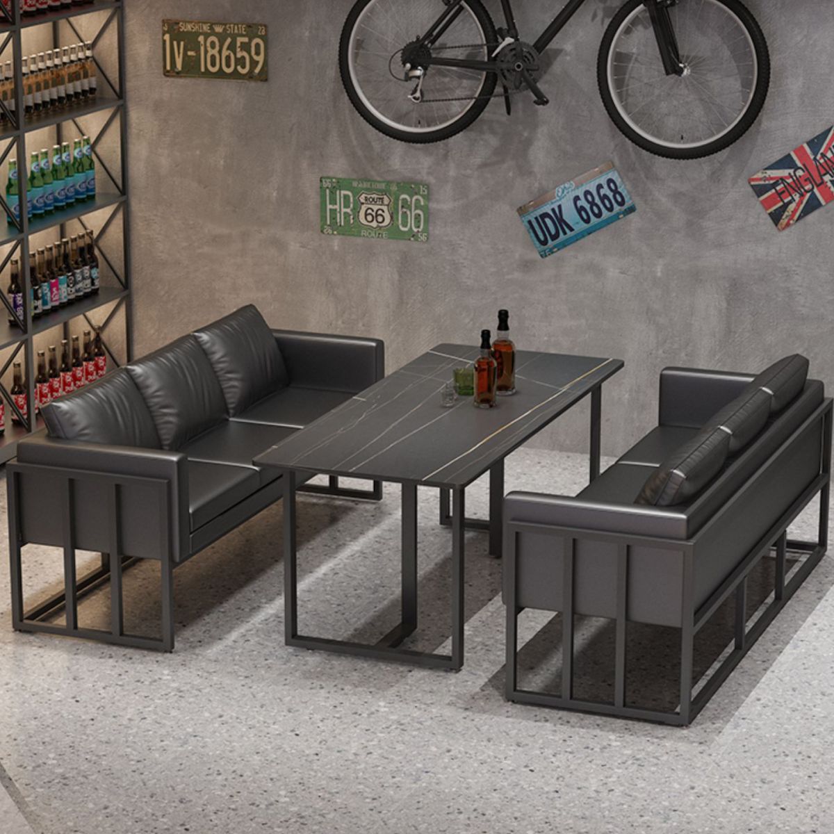 Industrial Sintered Stone Top Dinner Room Kitchen Table Black Metal Base Table for Dinning Room