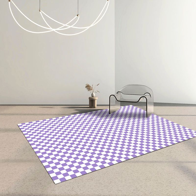 Modern Living Room Area Rug Black Plaid Print Area Carpet Polyester Stain Resistant Rug