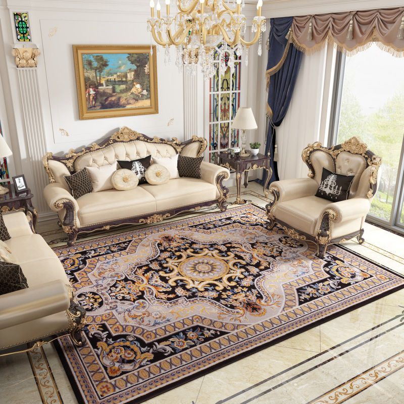 Moroccan Medallion Print Rug Polyester Area Carpet Stain Resistant Indoor Rug for Living Room