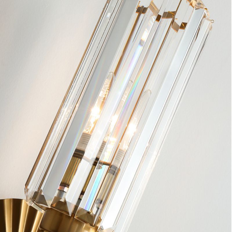 Cylinder Shape Crystal Wall Light Modern Style 1 Light Wall Light Sconces in Brass