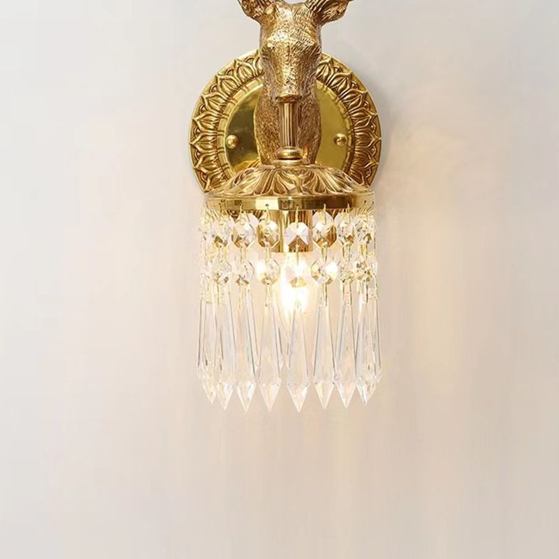 Unique Shape Crystal Wall Sconces Modern 1-Light Wall Mount Light Fixture in Gold