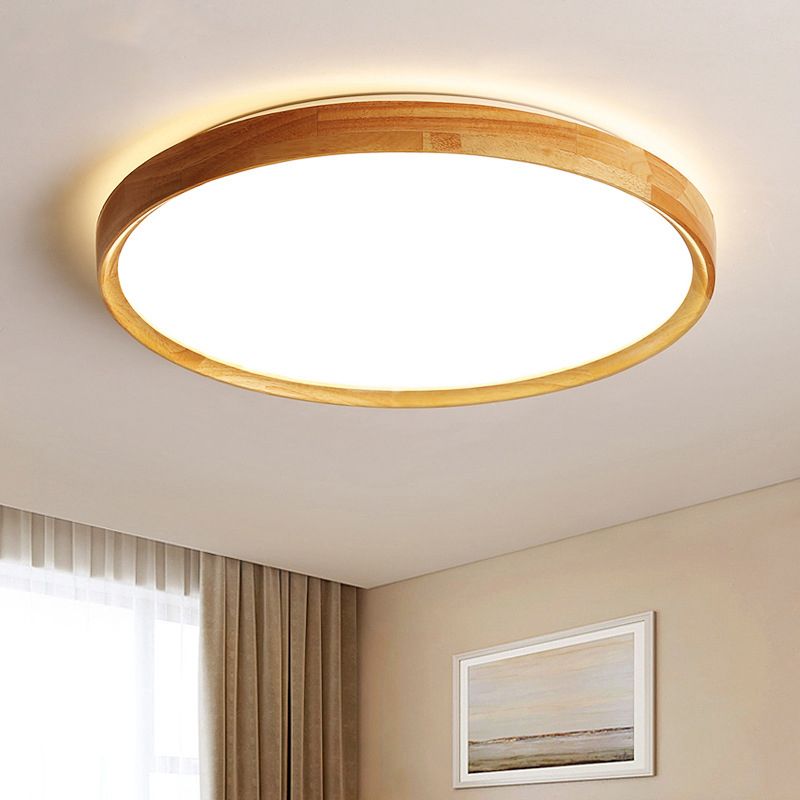 Plafonnier encastré LED rond en bois beige contemporain pour salon