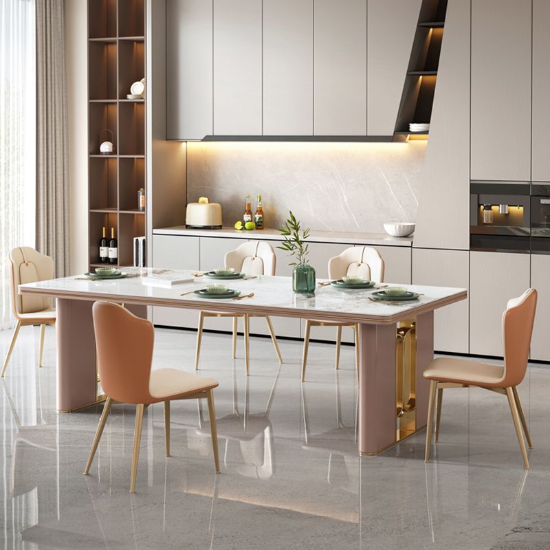 Modern 1/4/5/6/7 Pieces Dining Table Rectangle Stone Furniture in White