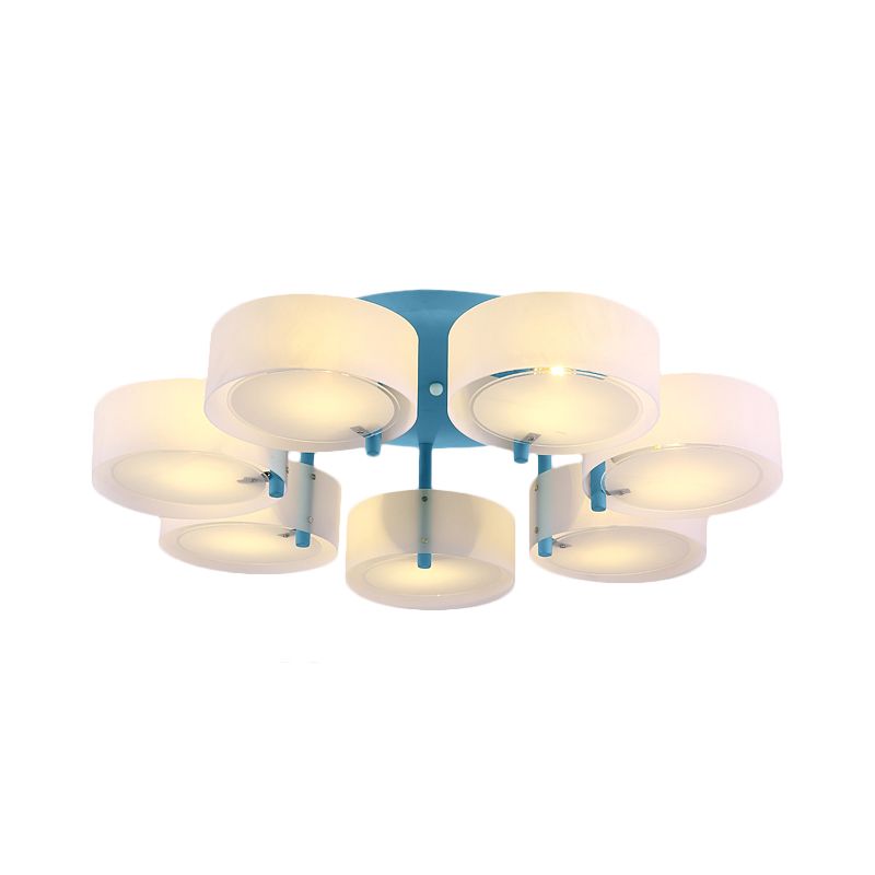 Plafonnier Semi-affleurant à tambour blanc, luminaire de plafond en verre de lait pour Loft Macaron pour salle d'étude
