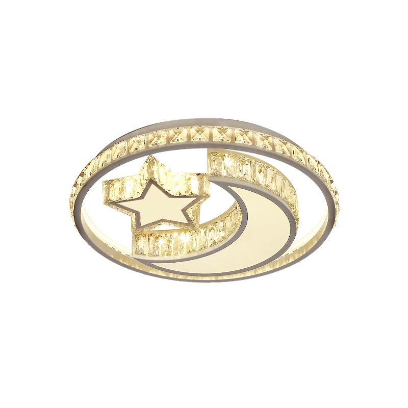 Cristal Lune et Étoile Plafonnier Modernisme Chambre LED Lampe Encastrée en Blanc