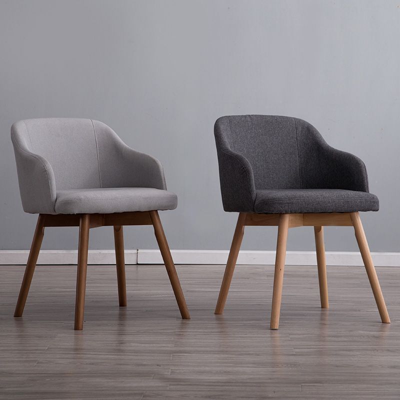 Scandinavian Beech Solid Back Arm Chair Fabric Dining Chair with Natural Legs