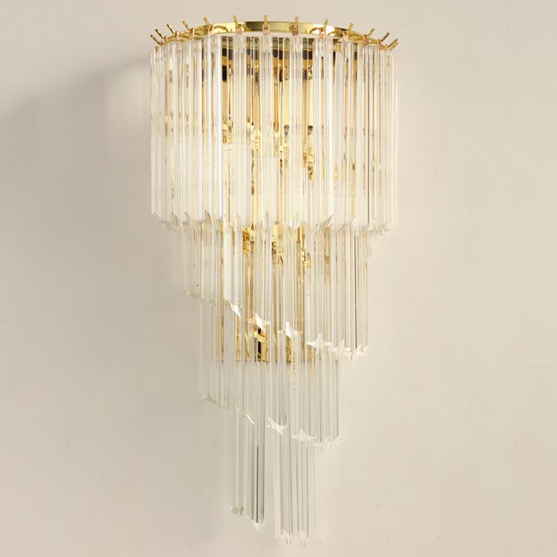 Crystal Tiered Sconce Light Fixture Simplicity Style Clear Wall Lighting Fixture
