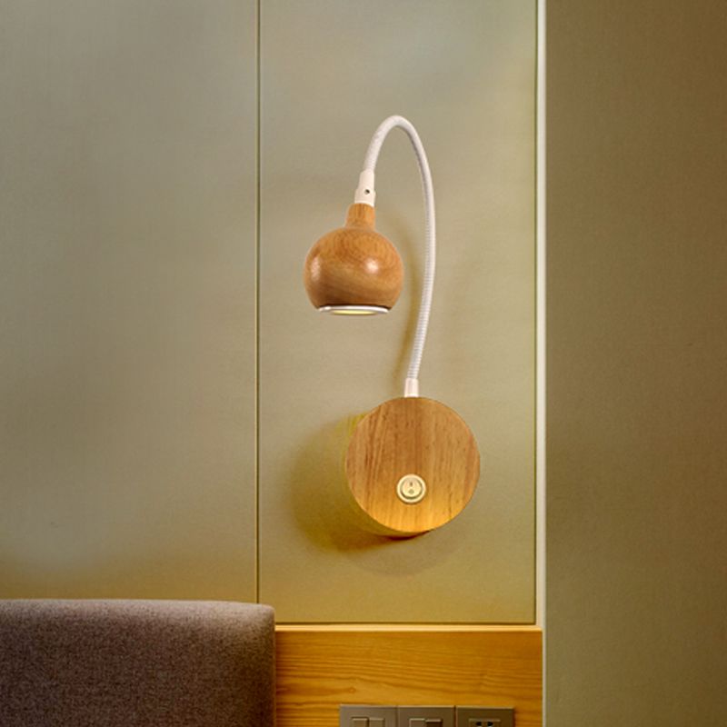 Cirkel wandmontage verlichting Moderne houten led beige sconce lamp met witte verstelbare arm