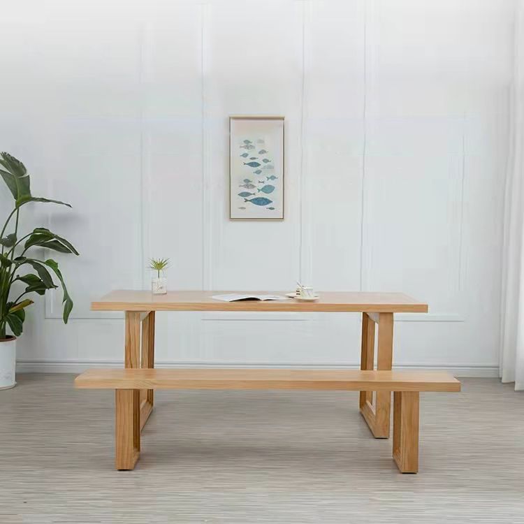 Rechthoek houten tafel in de natuur moderne dennenafel met dubbele voetstuk