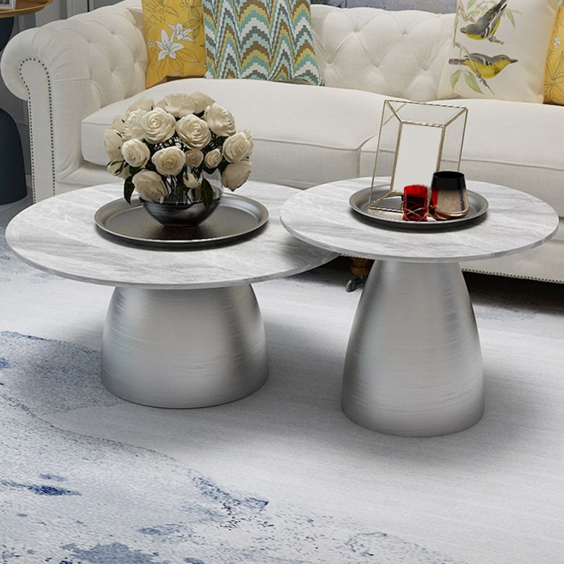 Glam Round Slate Cocktail Table Tray Top Brushed Metal Coffee Table