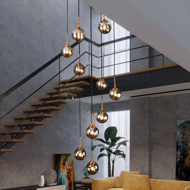 Modernista 13 teste cluster a sospensione leggera kit lampada appesa sferica nera con tonalità di vetro