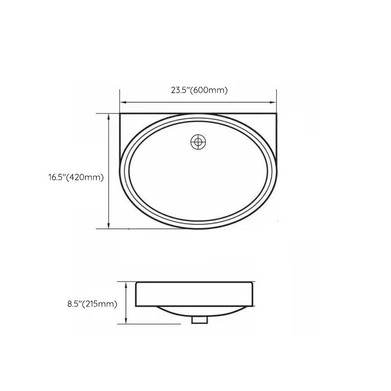Traditional Undermount Bathroom Sink Porcelain with Overflow Basin Sink(Without Faucet)