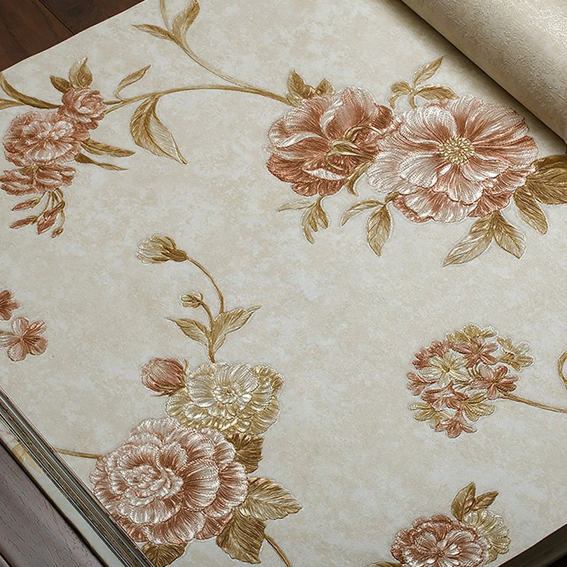 Rustic Flower Blossom Wallpaper Roll Pastel Color Stain Resistant Wall Art for Living Room