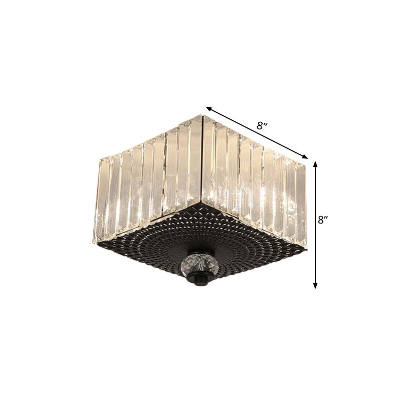 2 Heads Flush Light Fixture with Round/Square Shade Clear Crystal Modern Corridor Ceiling Mount in Black