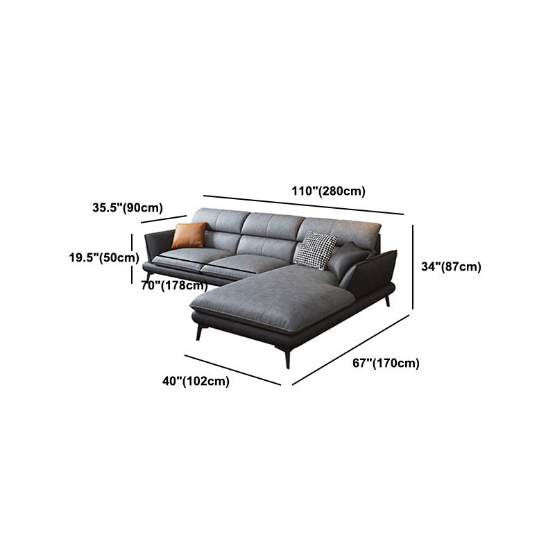 Flared Arm Sofa & Chaise Modern Faux Leather Sofa in Dark Grey