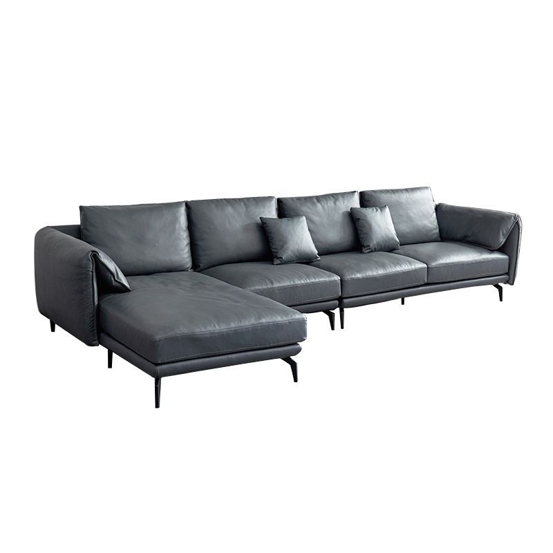 Contemporary Dark Grey Sofa with Bolster Pillows for Living Room