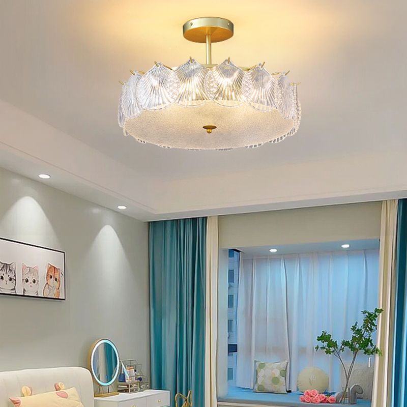 Modern Metal Flush Mount Shell Shape Ceiling Light with Glass Shade for Living Room