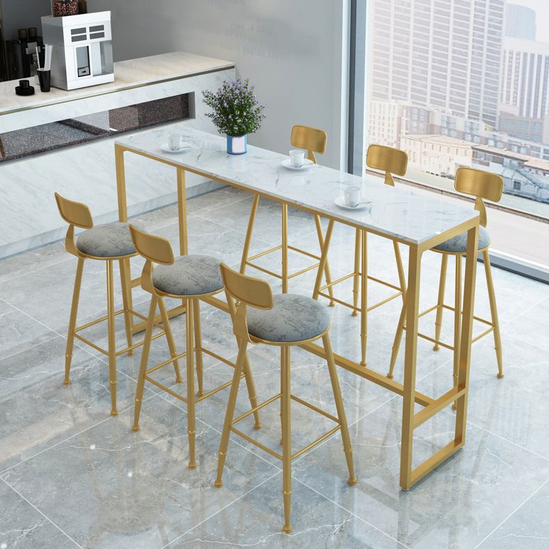 Rectangle Sintered Stone Bar Table Luxury Armless Stools 1/4/7 Pieces Bar Table Set