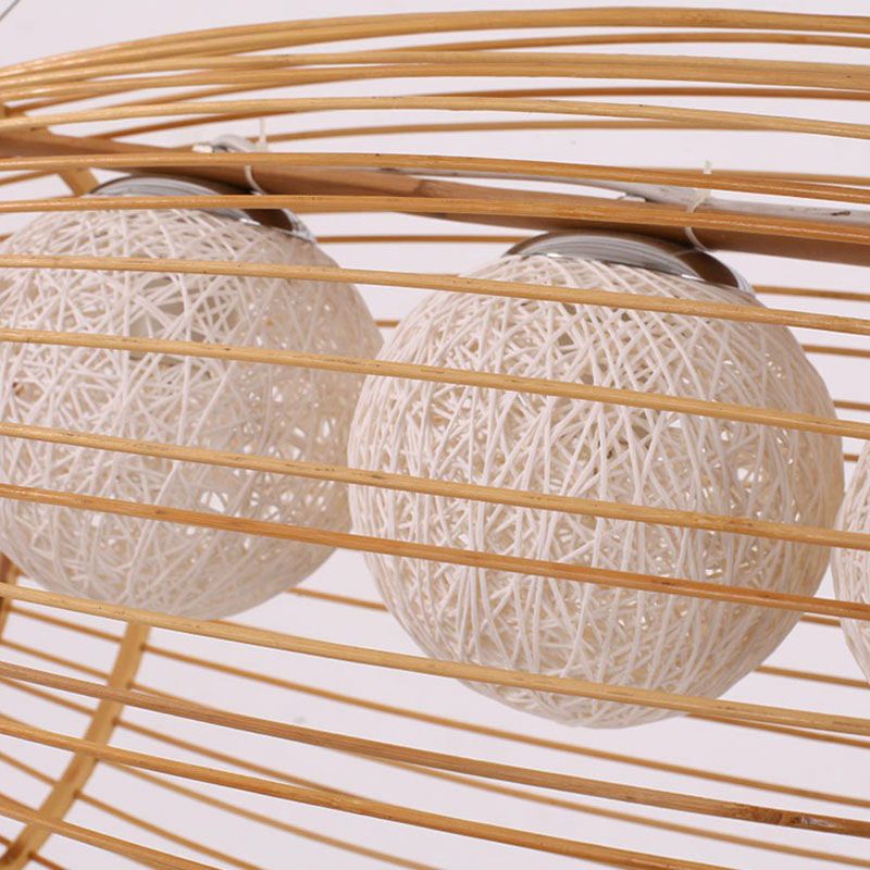 Visachtige plafondverlichting moderne stijl bamboe 4 bollen hout kroonluchter verlichtingsarmatuur