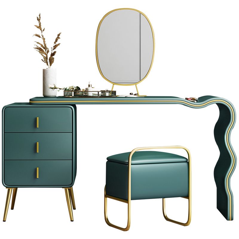 3 Drawers Make-up Vanity Set, 28.74" H Leather Vanity with Stool & Mirror