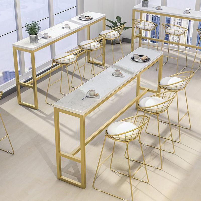 Modern Bar-height Table White Stone Top Fixed Pub Table for Patio