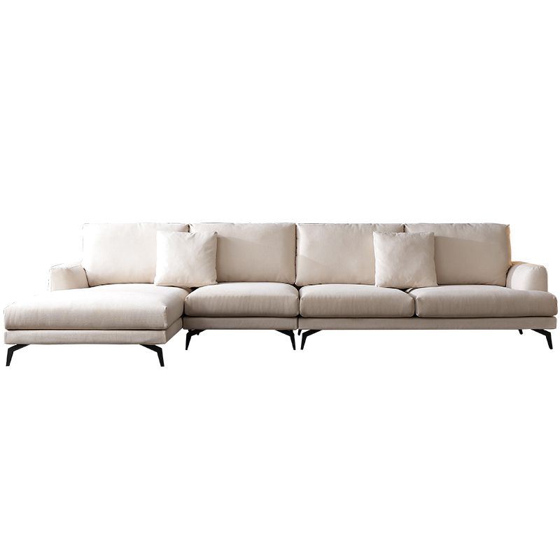 Ivory 4-seat Square Arm Sectional Scandinavian Fabric Sofa & Chaise