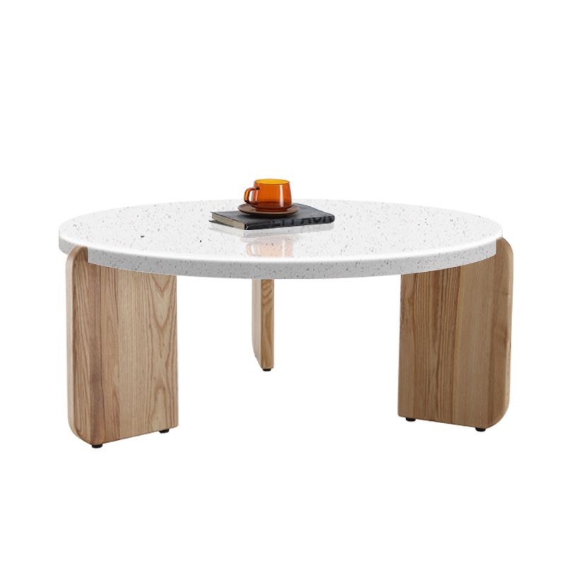 Round Terrazzo Coffee Table Minimalist Wooden 3 Legs Cocktail Table