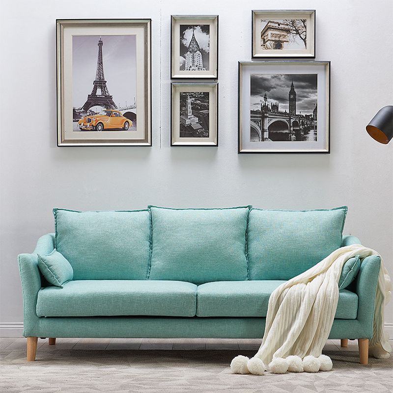 Fabric Loose Back Sofa Modern Sloped Arm Sofa with Wood Legs