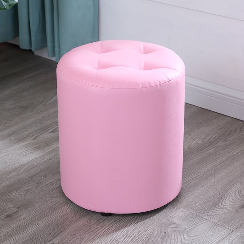 Modern Cylinder Shape Boucle Pouf Plain PU Leather Tufted Ottoman Footrest