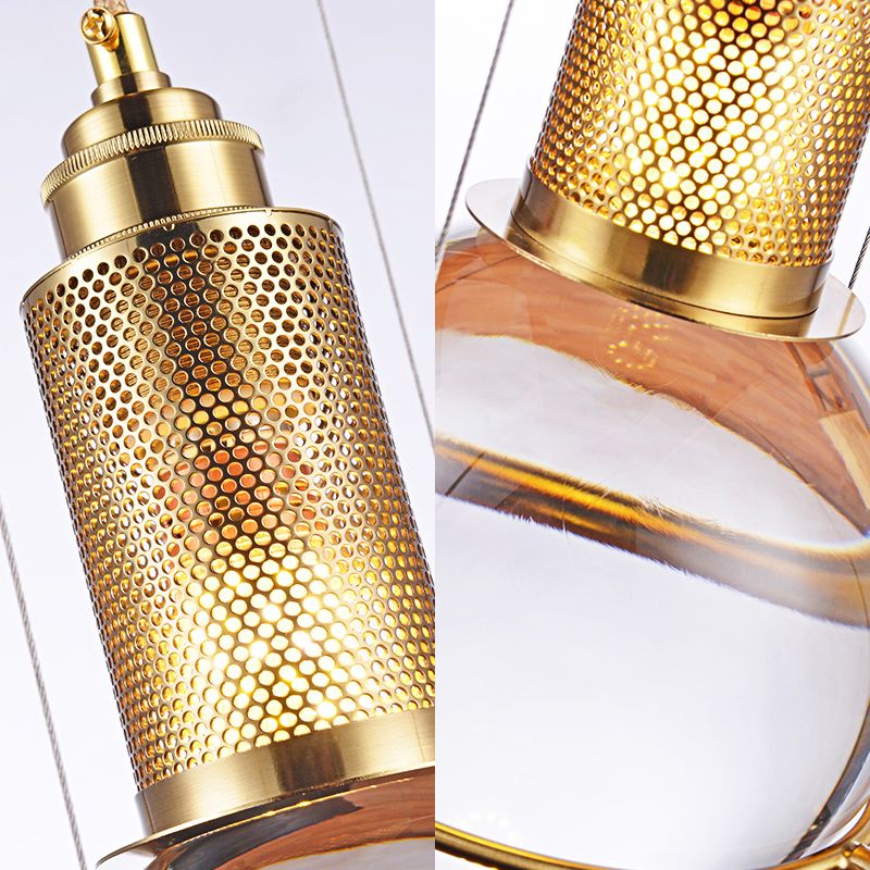 Modern Ball Pendant Lamp Clear Crystal 1 Light LED Bedroom Hanging Lamp with Gold Mesh Cage in Warm/White Light