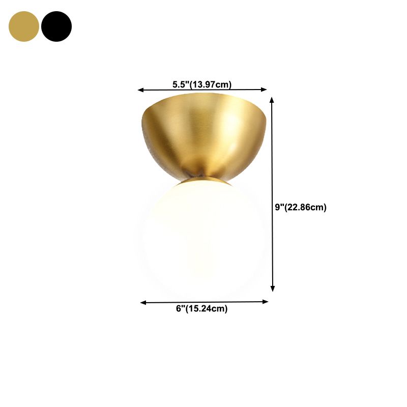 Glass Ball Shade Flush Mount in Black / Gold Brass Ceiling Flush
