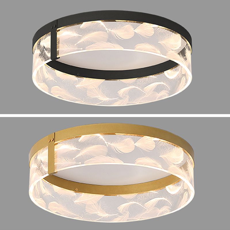 Modern Creative Feather LED Semi Flush Ceiling Light Circular Wrought Iron Flush Mount for Living Room