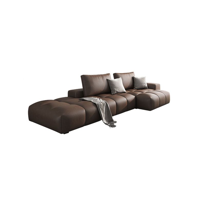 American Traditional Faux Leather Cushions Sectionals 37.4"High Square Arm Sofa,Dark Brown