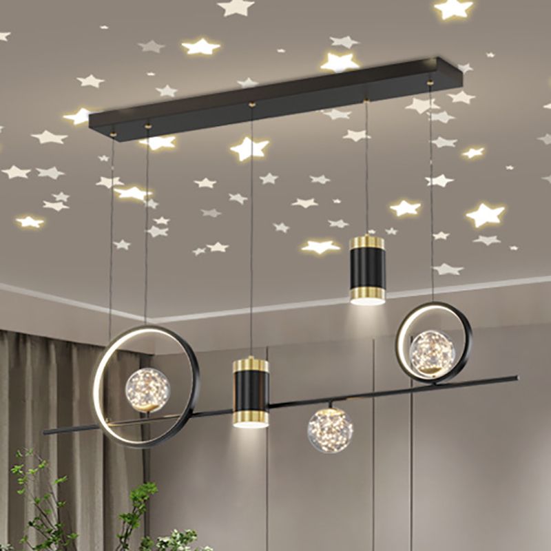 Black Metal Island Light Fixtures Modern Multi-Head Geometry Restaurant LED Hanging Lamps
