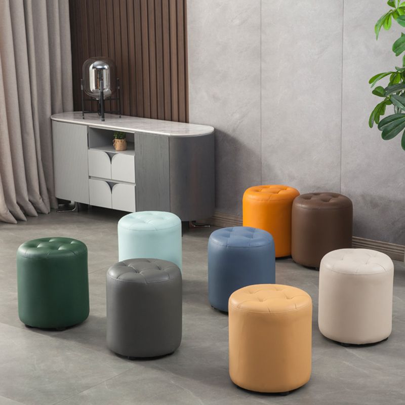 Contemporary Pouf Ottoman Genuine Leather Tufted Upholstered Solid Color Ottoman