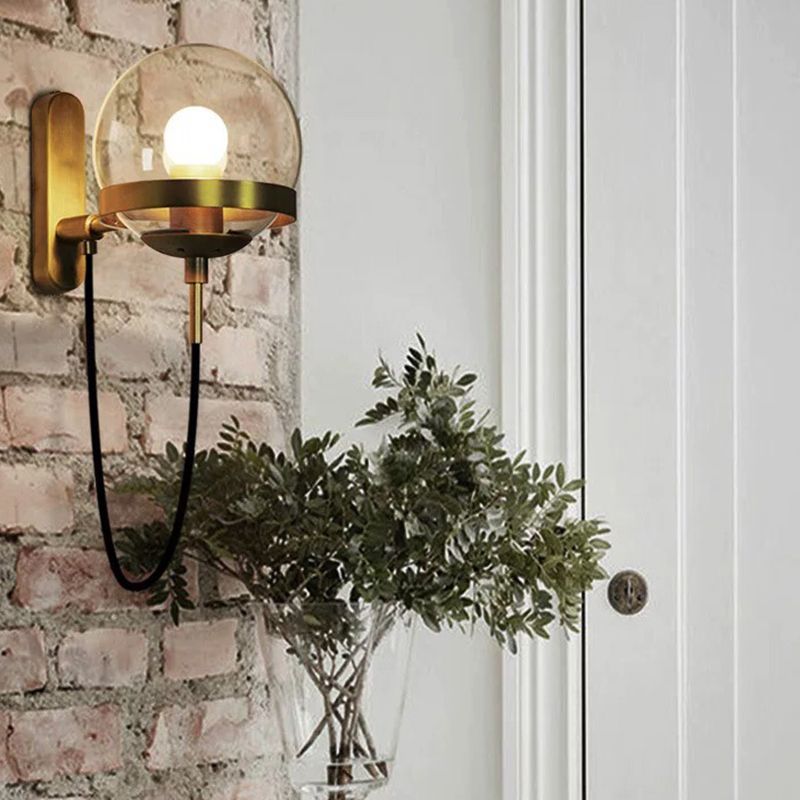 Industrial 1 - Light Wall Light Fixture Iron and Glass Wall Sconce in Black / Gold