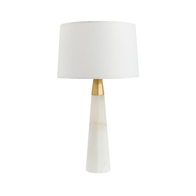 Contemporary Tapered Drum Task Lighting Fabric 1 Head Night Table Lamp in White
